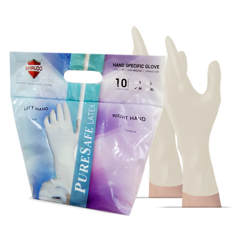 SHIRUDO PURESAFE Hand Specific Latex Disposable Glove, Natural White (10.5g/10pairs)